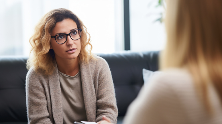 Woman sat in counselling and mental health therapy sessions
