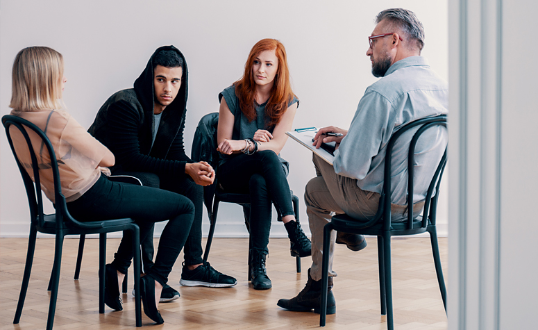 Drug addiction treatment group therapy session