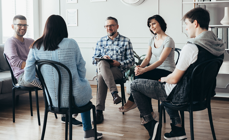 Drug addiction rehab group therapy session