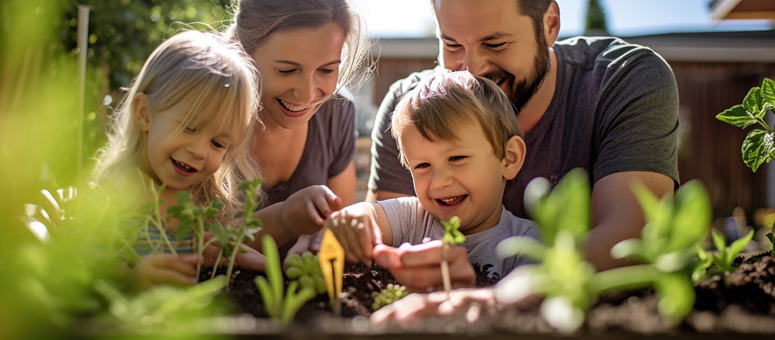 Family gardening together as part of a recovery plan