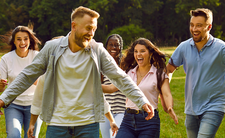 Recovered alcoholics meet up in the park to catch up on their recovery and have some relaxing fun