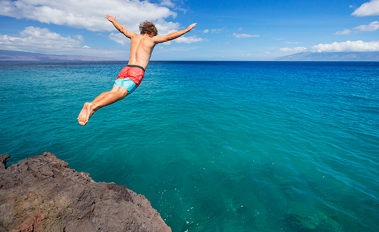 Man addicted to risky behaviour leaps from cliff top into the sea