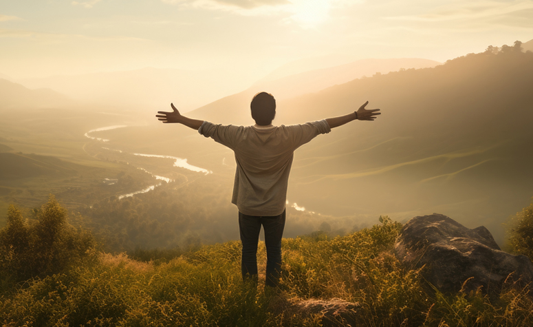 Man in recovery after attending addiction rehab clinic enjoying the beauty of life