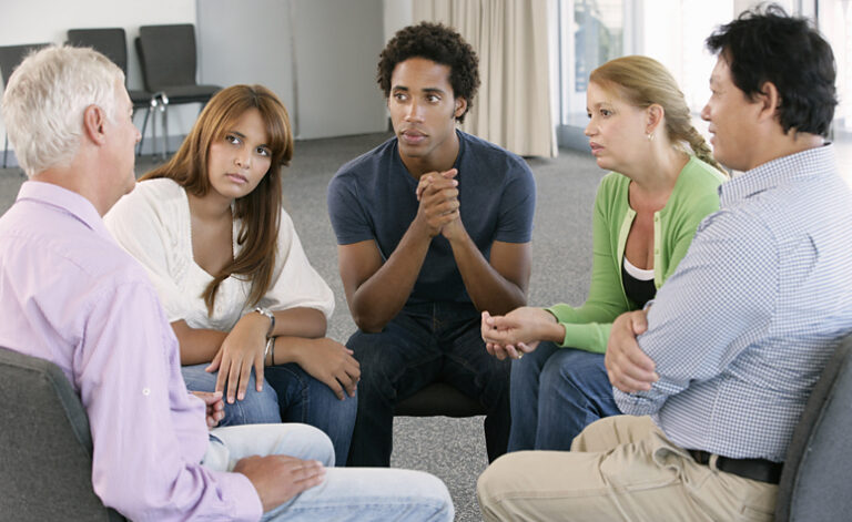 Support group meeting for people suffering with depression