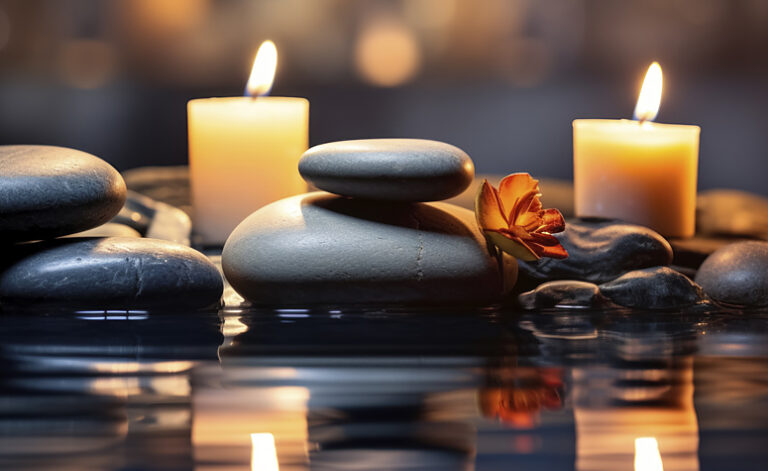 Holistic therapy stones and candles used for recovery from addiction