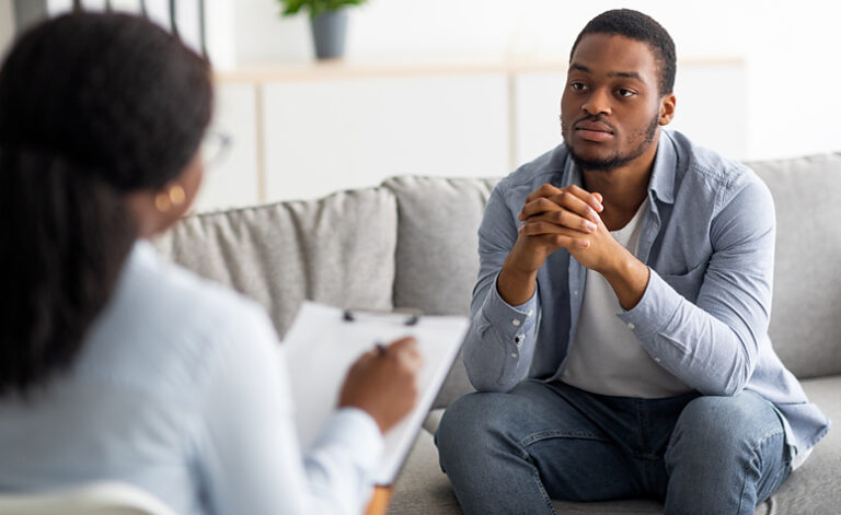 Man taking part in CBT therapy to help him overcome his phobia