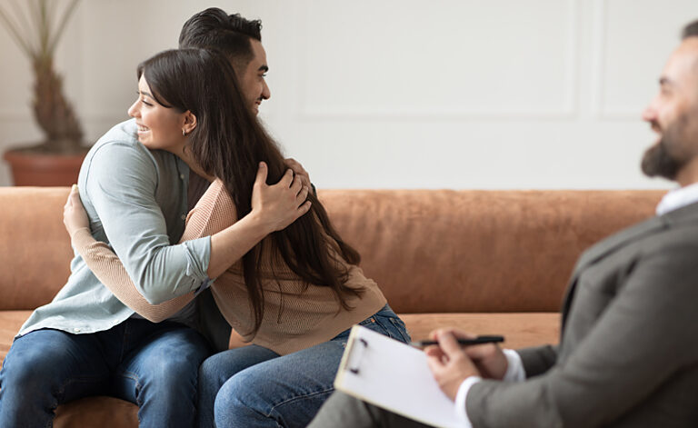 Successful family therapy session during addiction rehab treatment