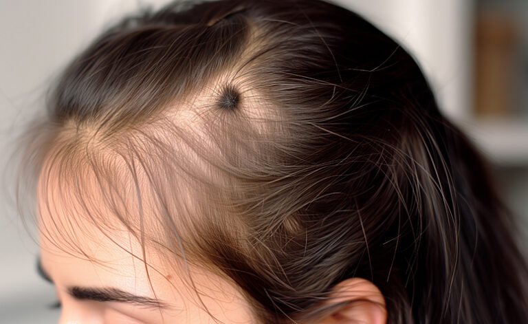 Woman showing signs of trichotillomania