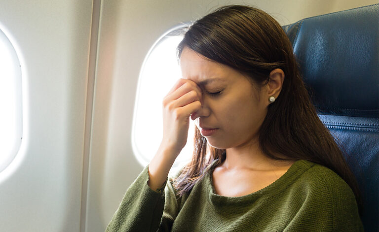 Woman suffering with a phobia of flying