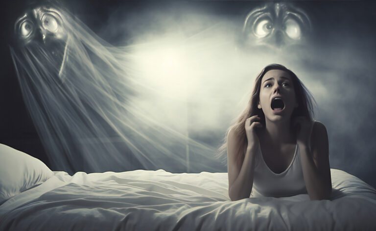 Woman suffering from hallucinations due to drug psychosis