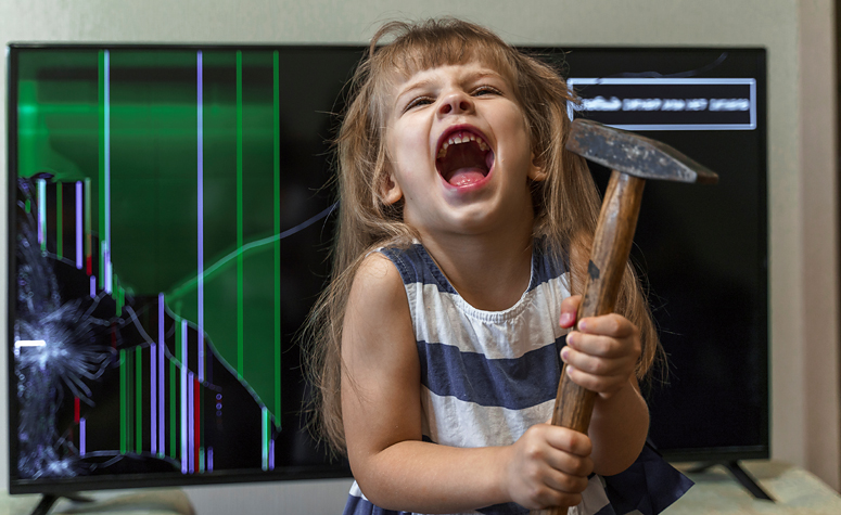 Child suffering with conduct offer showing aggression after smashing a TV