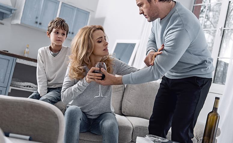 Family in crisis due to a wife dependent on alcohol refusing to stop drinking