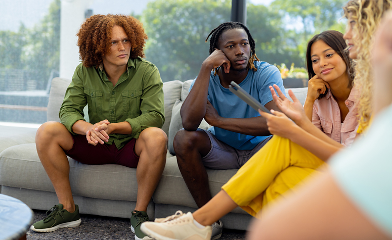 A group therapy session at a residential rehab centre