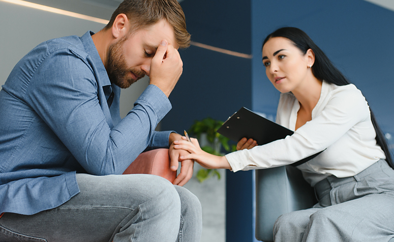 Man seeking help for his anxiety attacks from a mental health psychotherapist