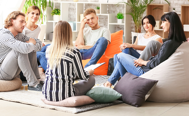 Group of people working together at a residential alcohol rehab centre
