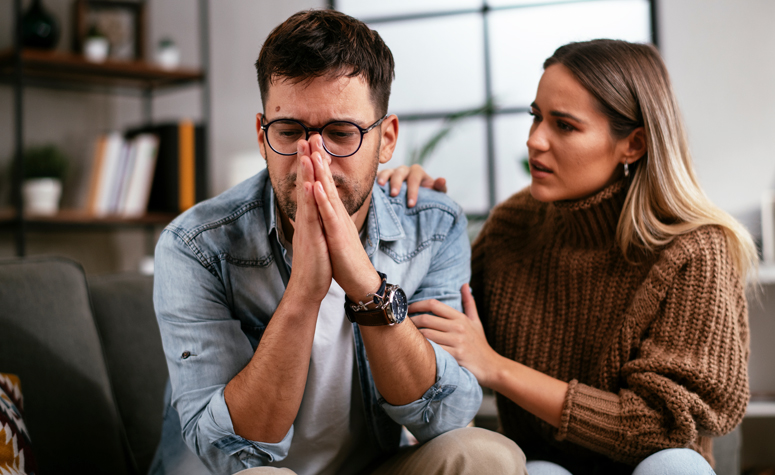 Wife trying to help her husband with his symptoms of dry drunk syndrome