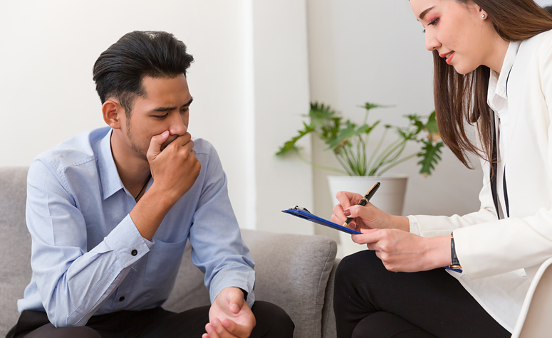 Mental health therapist working with a man who is addicted to Diazepam